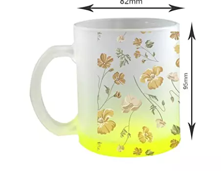 Printed SUBLIMATION Frosted Yellow Glass Mug|Design - Yellow Flowers |Best Gift for Tea Lover|330 ml Glass Mug Printed SUBLIMATION Frosted Yellow Glass Mug|Design - Yellow Flowers |Best Gift for Tea Lover|330 ml Glass Mug