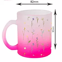 Printed SUBLIMATION Frosted Pink Glass Mug|Design - Little Flowers |Best Gift for Tea Lover|330 ml Glass Mug