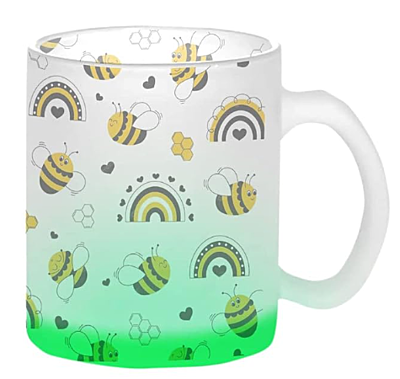 Printed SUBLIMATION Frosted Green Glass Mug|Design - Honey Bee |Best Gift for Tea Lover|330 ml Glass Mug Printed SUBLIMATION Frosted Green Glass Mug|Design - Honey Bee |Best Gift for Tea Lover|330 ml Glass Mug