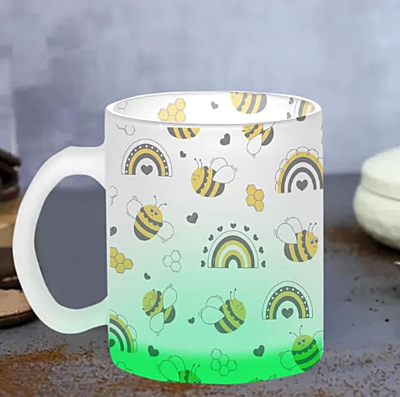 Printed SUBLIMATION Frosted Green Glass Mug|Design - Honey Bee |Best Gift for Tea Lover|330 ml Glass Mug Printed SUBLIMATION Frosted Green Glass Mug|Design - Honey Bee |Best Gift for Tea Lover|330 ml Glass Mug