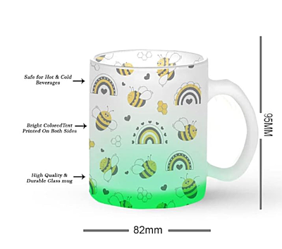 Printed SUBLIMATION Frosted Green Glass Mug|Design - Honey Bee |Best Gift for Tea Lover|330 ml Glass Mug Printed SUBLIMATION Frosted Green Glass Mug|Design - Honey Bee |Best Gift for Tea Lover|330 ml Glass Mug