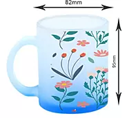 Printed  Sublimation Frosted Blue Glass Mug|Design - Colourful Flowers |Best Gift for Tea Lover|330 ml