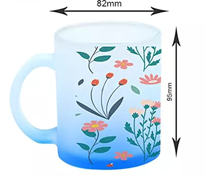 Printed Sublimation Frosted Blue Glass Mug|Design - Colourful Flowers |Best Gift for Tea Lover|330 ml Printed Sublimation Frosted Blue Glass Mug|Design - Colourful Flowers |Best Gift for Tea Lover|330 ml