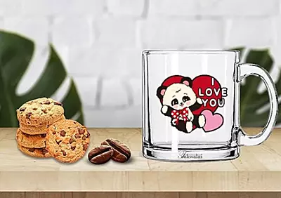 Printed I Love You Cute Panda Printed Transparent Glass Coffee and Tea Mug Gift Printed I Love You Cute Panda Printed Transparent Glass Coffee and Tea Mug Gift