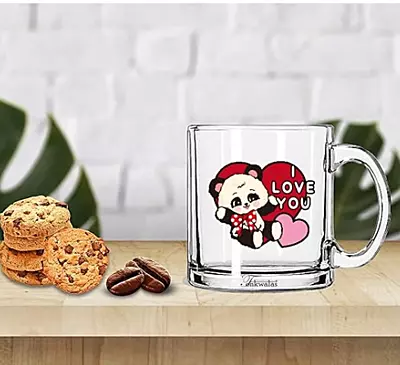 Printed I Love You Cute Panda Printed Transparent Glass Coffee and Tea Mug Gift Printed I Love You Cute Panda Printed Transparent Glass Coffee and Tea Mug Gift