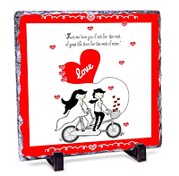 Printed Love Cycle Propose Day Rock Tile Frame & Red Heart Cushion Combo