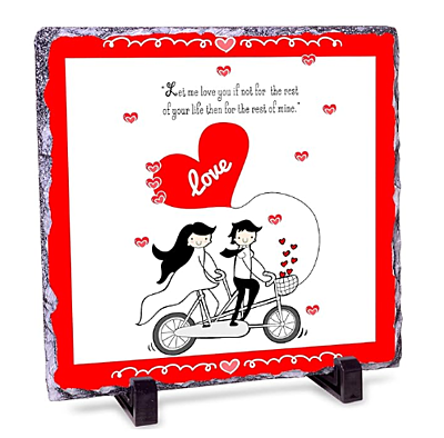 Printed Love Cycle Propose Day Rock Tile Frame & Red Heart Cushion Combo Printed Love Cycle Propose Day Rock Tile Frame & Red Heart Cushion Combo