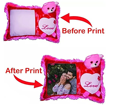 Printed Sublimation Photo Print Teddy Pillow | Customised Photo Print Pillow | Pillow Photo Print (Pink) Printed Sublimation Photo Print Teddy Pillow | Customised Photo Print Pillow | Pillow Photo Print (Pink)