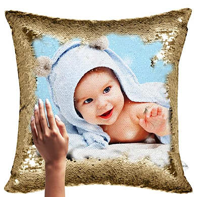 Printed Personalised Magical Photo Cushion/Pillow For Gifting On Anniversary Birthday Size :- 12X12 Inch (Golden) - Polyester Printed Personalised Magical Photo Cushion/Pillow For Gifting On Anniversary Birthday Size :- 12X12 Inch (Golden) - Polyester