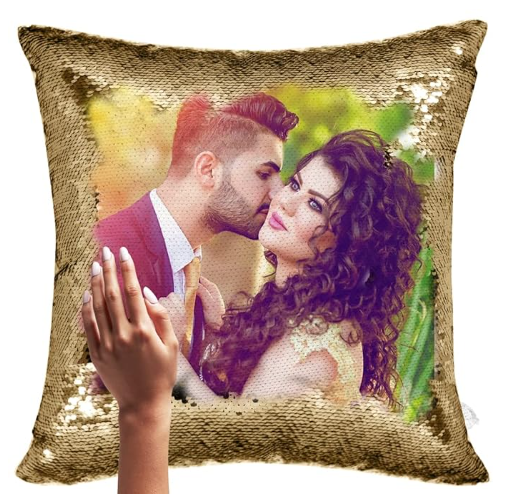 Printed Personalised Magical Photo Cushion/Pillow For Gifting On Anniversary Birthday Size :- 12X12 Inch (Golden) - Polyester Printed Personalised Magical Photo Cushion/Pillow For Gifting On Anniversary Birthday Size :- 12X12 Inch (Golden) - Polyester