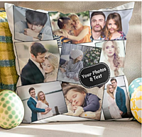 Printed 9 Photos Personalized Photo Gift Cushion With Cover Gift For Rakhi,Anniversary,Birthday 12 X 12 Inches,White,1