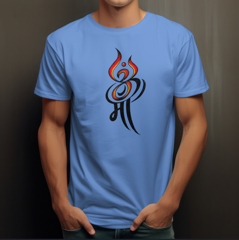 Om Maa Printed Blue Color T-Shirt - Regular Fit, Round Neck, Half Sleeves Om Maa Printed Blue Color T-Shirt - Regular Fit, Round Neck, Half Sleeves