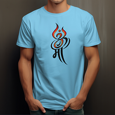 Om Maa Printed Blue Color T-Shirt - Regular Fit, Round Neck Om Maa Printed Blue Color T-Shirt - Regular Fit, Round Neck