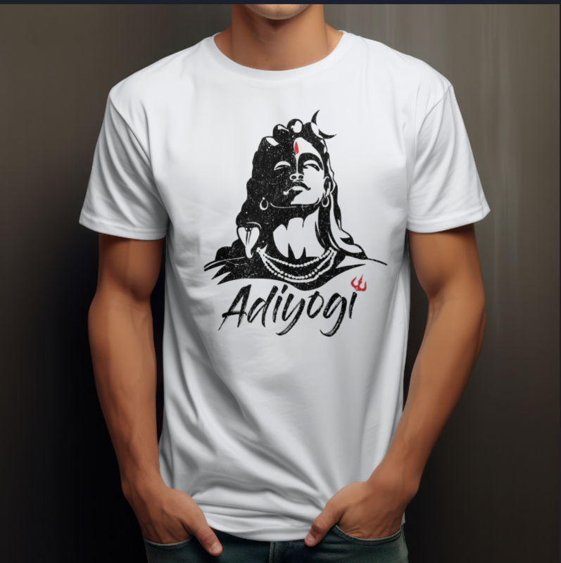 Mahakal Adiyogi Printed White Color T-Shirt - Regular Fit, Round Neck, Half Sleeves Printed Design T-Shirt Mahakal Adiyogi Printed White Color T-Shirt - Regular Fit, Round Neck, Half Sleeves Printed Design T-Shirt
