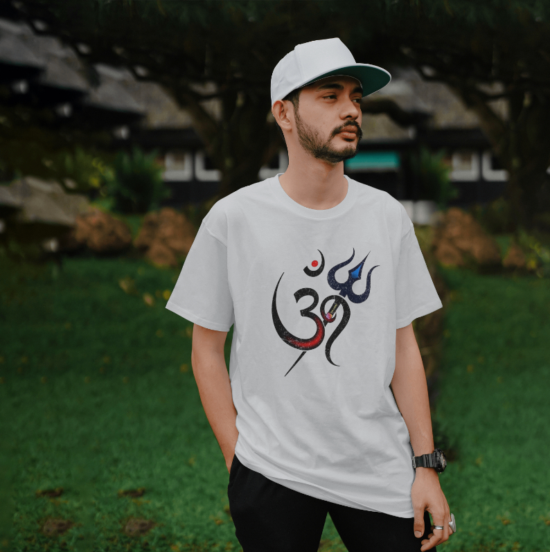 Om Trishul White Printed Kawad tshirt | Om Lord Shiva Tshirt | Om Trishul White Printed Kawad tshirt | Om Lord Shiva Tshirt |