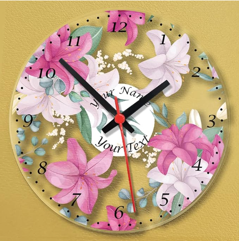 Sublimation Printed Wall Clock Customized UV Printed Designer Acrylic Wall Clock with Name/Text for Personal/Corporate Gift Sublimation Printed Wall Clock Customized UV Printed Designer Acrylic Wall Clock with Name/Text for Personal/Corporate Gift