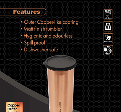 Signora ware Pride Steel Tumbler (Copper Coated) 370 ML