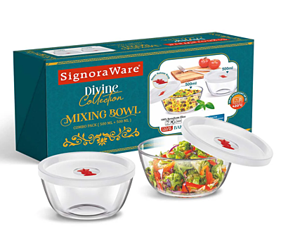 Signora Ware Mixing  Borosilicate Bowl Combo Set/2, 500 MLML