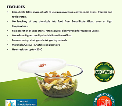 Signora Ware Mixing  Borosilicate Bowl Combo Set/2, 500 MLML