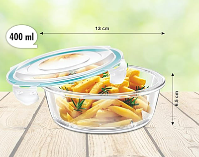 Signora ware Lock 'N' Store  Glass Container Square Set/2 ,400ML