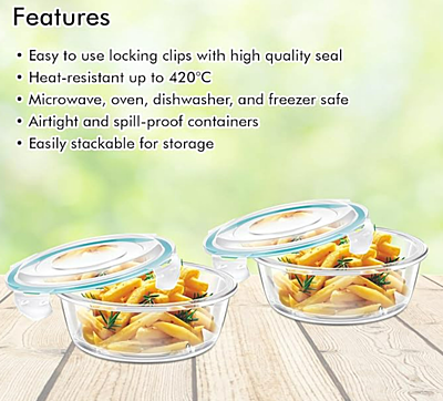 Signora ware Lock 'N' Store  Glass Container Square Set/2 ,400ML