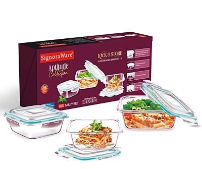 Signora ware Lock 'N, Store Glass Container Square Set/3