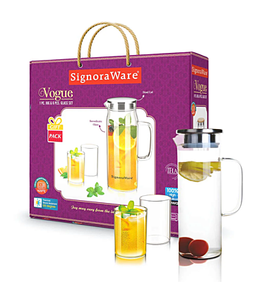 Signora ware Vogue Jug& Glass set (1000ML+295 Each Glass)