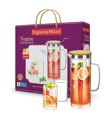 Signora ware Vogue Jug& Glass set (1000ML+295 Each Glass)