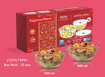 Signora ware Borosilicate Glass Mixing Bowl Combo With Lid (500+500ML)