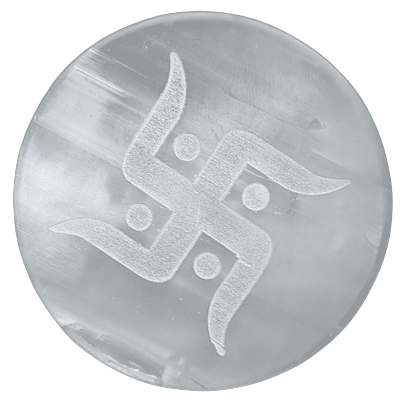 ANKKJYOTI Selenite Charging Air Plate (Swastik White Design) 6" x 1"