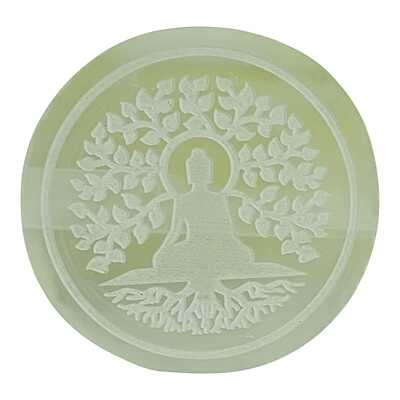 ANKKJYOTI Selenite Charging Air Plate (Tree of Life White Design) 3.5" x 0.5"