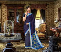 Navy Blue and Royal Blue Gadhwal Silk Saree with Golden Zari with BP Navy Blue and Royal Blue Gadhwal Silk Saree with Golden Zari with BP