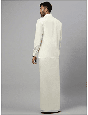 Ramraj Mens Kora Double Dhoti 1" Silver Jari Border Silver Mark