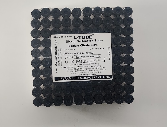 Levram Non Vacuum Blood Collection Tubes - Sodium Citrate 3.8% (Double Cap) Levram Non Vacuum Blood Collection Tubes - Sodium Citrate 3.8% (Double Cap)