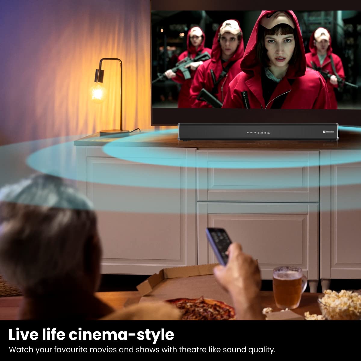 Portronics SOUND SLICK 5 80W Powerful Wireless Soundbar with Remote. Supports USB Flash Drive, Aux In, Optical Input Port (Black) Portronics SOUND SLICK 5 80W Powerful Wireless Soundbar with Remote. Supports USB Flash Drive, Aux In, Optical Input Port (Black)