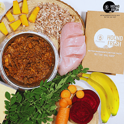 Hound Fresh Chicken and Peanut Dog Fresh Food, Guava Flavoured Hound Fresh Chicken and Peanut Dog Fresh Food, Guava Flavoured