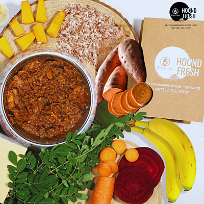 Hound Fresh Sweet Potato and Cheese Dog Pure Veg Fresh Food, Papaya Flavored Hound Fresh Sweet Potato and Cheese Dog Pure Veg Fresh Food, Papaya Flavored