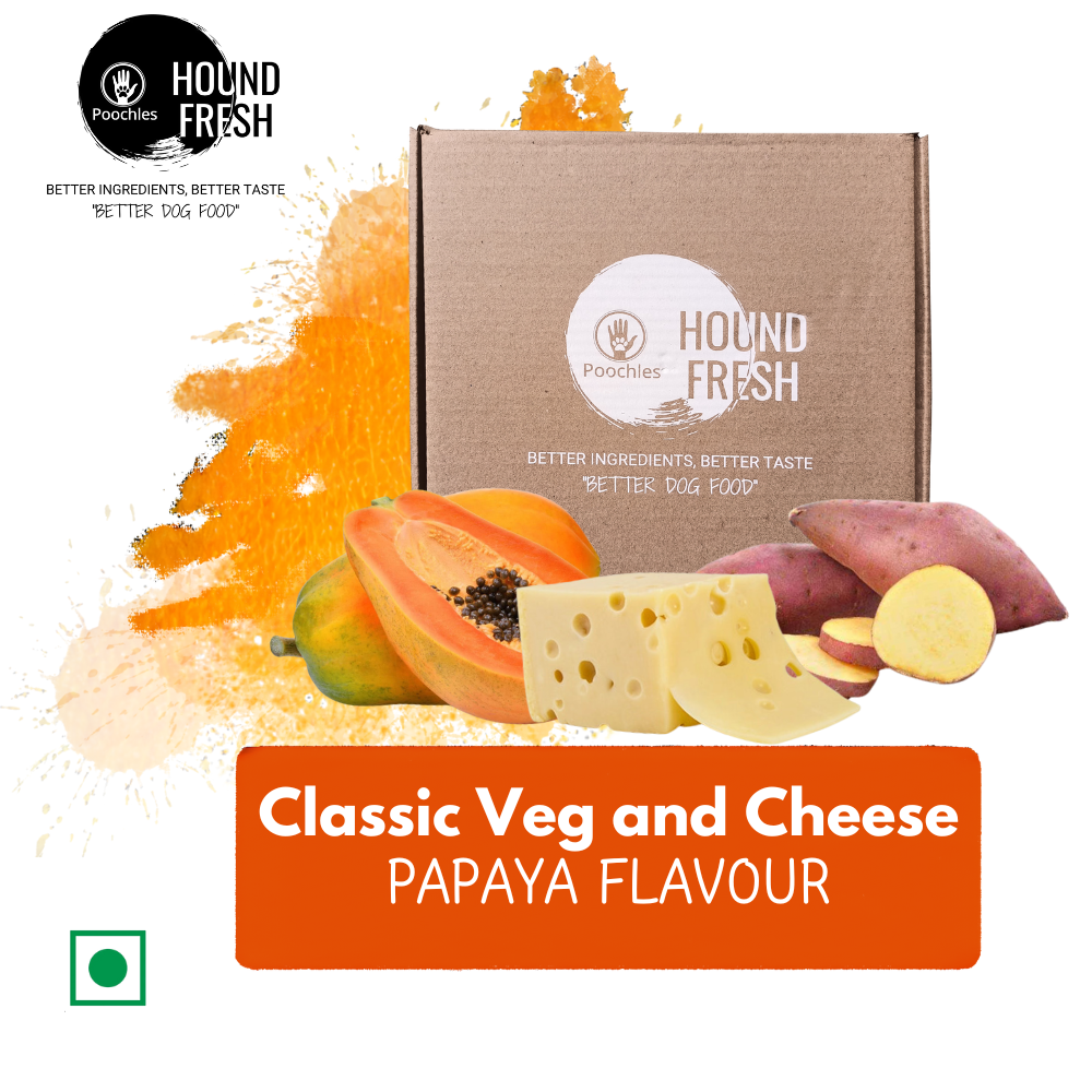 Hound Fresh Sweet Potato and Cheese Dog Pure Veg Fresh Food, Papaya Flavored Hound Fresh Sweet Potato and Cheese Dog Pure Veg Fresh Food, Papaya Flavored