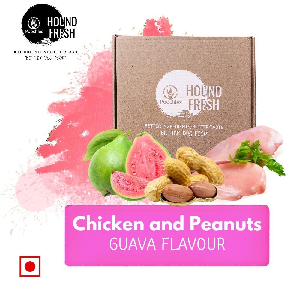 Hound Fresh Chicken and Peanut Dog Fresh Food, Guava Flavoured Hound Fresh Chicken and Peanut Dog Fresh Food, Guava Flavoured