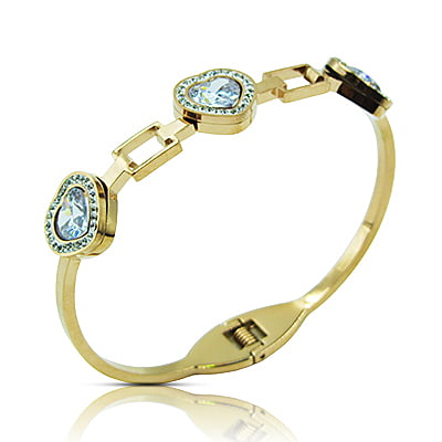 Stainless Steel Bracelet - Heart Stoned Embellished Stainless Steel Bracelet - Heart Stoned Embellished