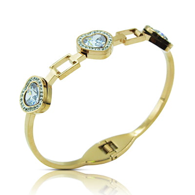 Stainless Steel Bracelet - Heart Stoned Embellished Stainless Steel Bracelet - Heart Stoned Embellished