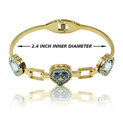 Stainless Steel Bracelet - Heart Stoned Embellished Stainless Steel Bracelet - Heart Stoned Embellished