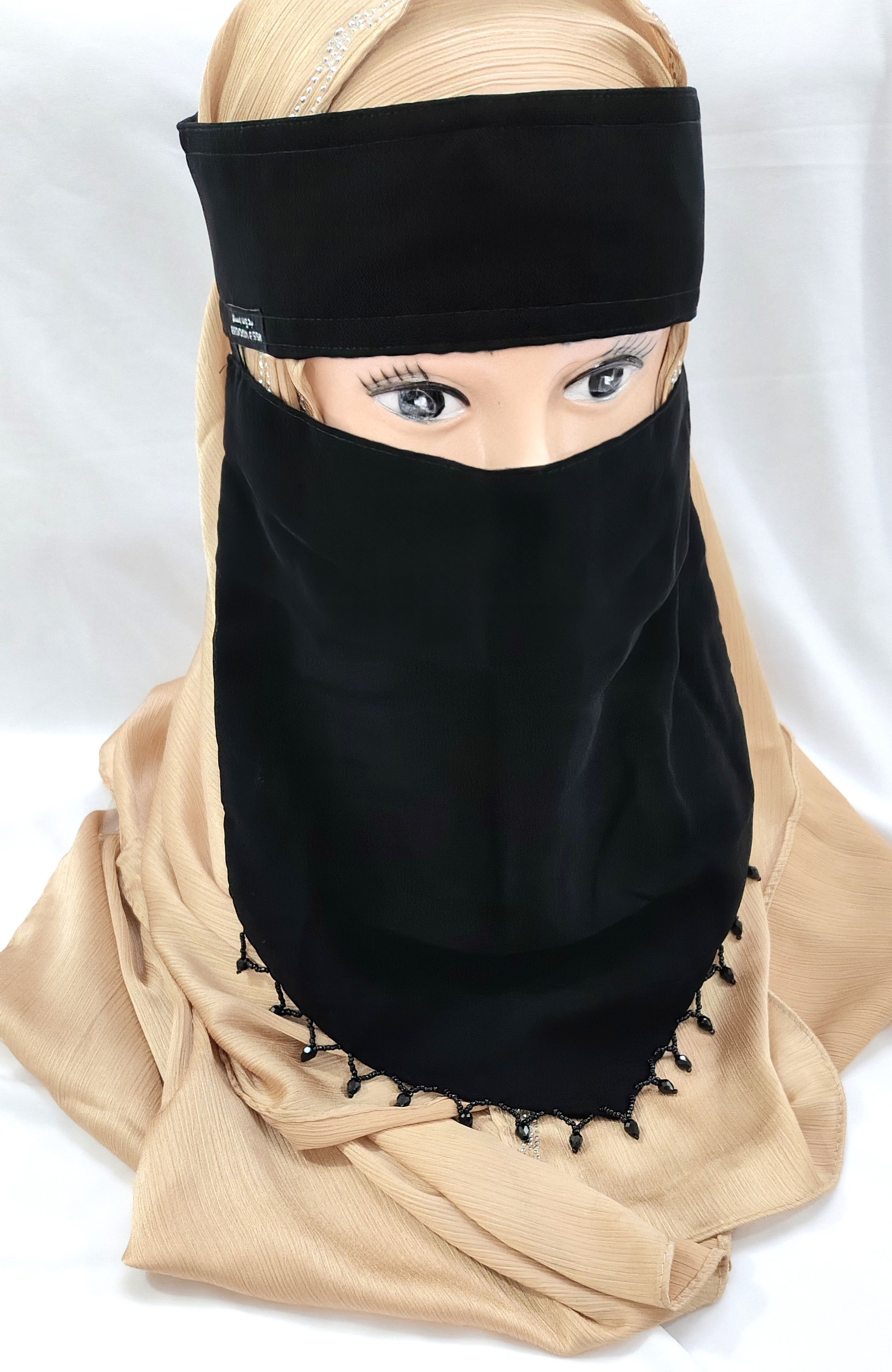 V Shape Dubai Nose Piece Niqab with Embellished Stone Work