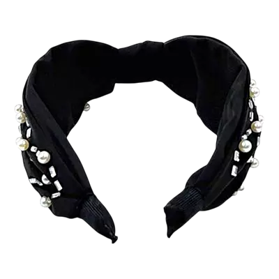 Elegant Rose Pearl & Rhinestone Turban Knot Headband