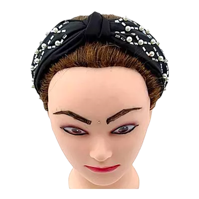 Elegant Rose Pearl & Rhinestone Turban Knot Headband