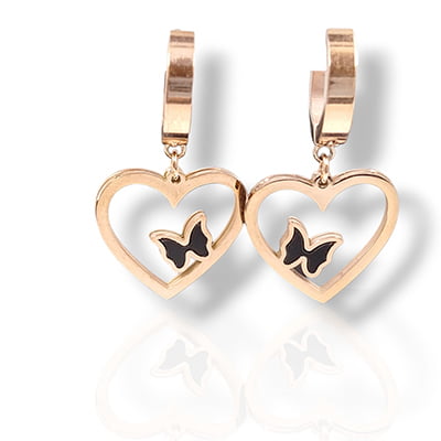 Anti-Tarnish Stylish Butterfly Embellished Heart Hoops Earrings Anti-Tarnish Stylish Butterfly Embellished Heart Hoops Earrings
