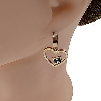Anti-Tarnish Stylish Butterfly Embellished Heart Hoops Earrings Anti-Tarnish Stylish Butterfly Embellished Heart Hoops Earrings