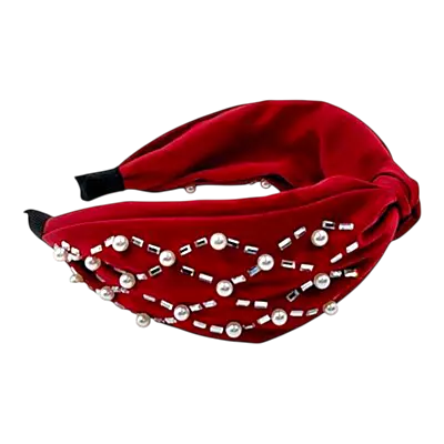 Elegant Rose Pearl & Rhinestone Turban Knot Headband