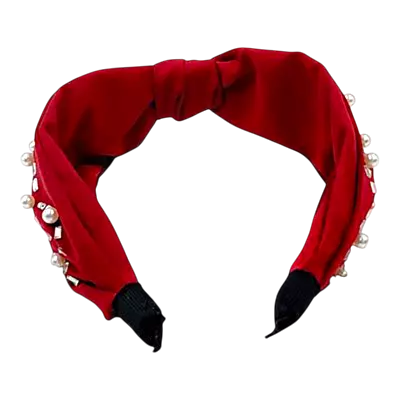 Elegant Rose Pearl & Rhinestone Turban Knot Headband