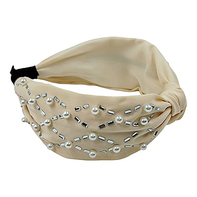 Stylish Heathered Grey Turban Knot Pearls Headband Stylish Heathered Grey Turban Knot Pearls Headband